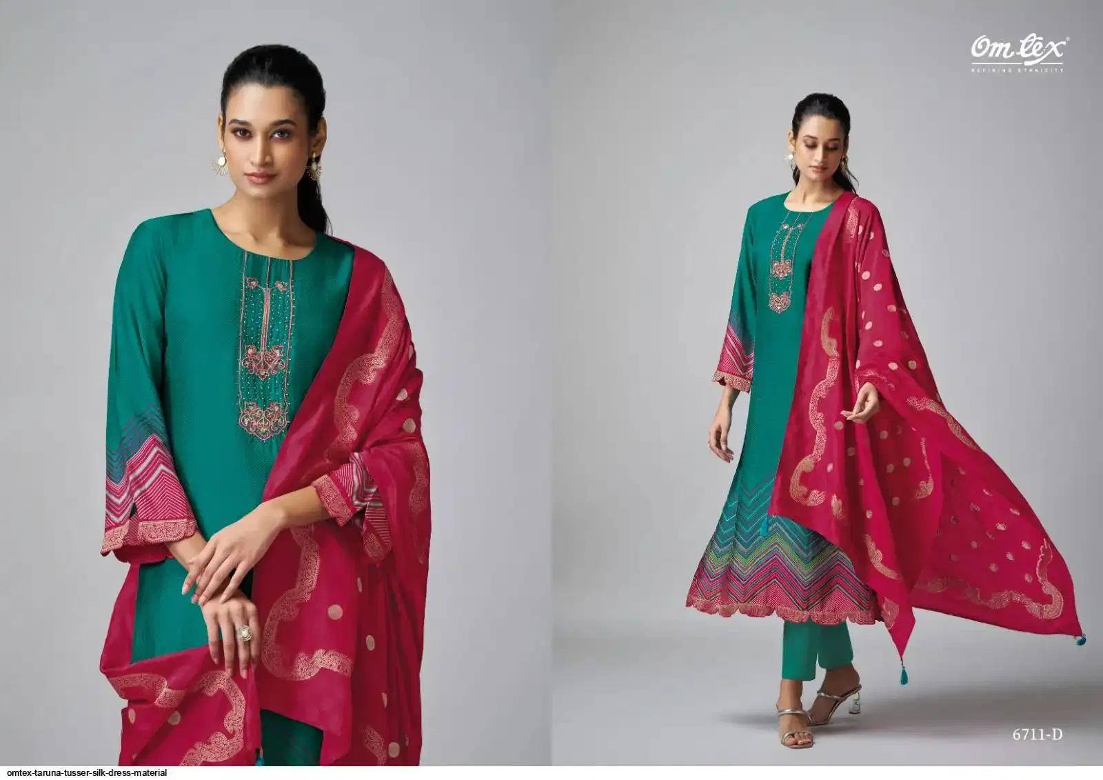 Taruna By Omtex Tusser Silk Printed Dress Material Wholesale Market In Surat
